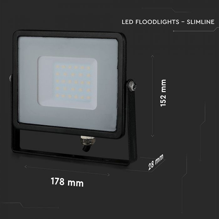 400-d_973 LED прожектор 30W 6400K Samsung чип VT-30 V-TAC черен | Rotozoom