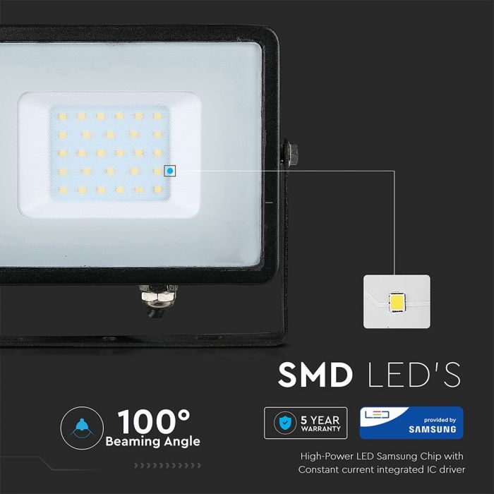 400-i1_971 LED прожектор 30W 6400K Samsung чип VT-30 V-TAC черен | Rotozoom