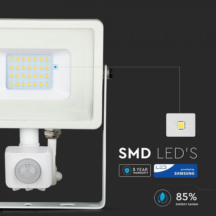 448-i1_755 LED прожектор със сензор за движение 20W 6400K VT-20-S V-TAC бял | AVStore