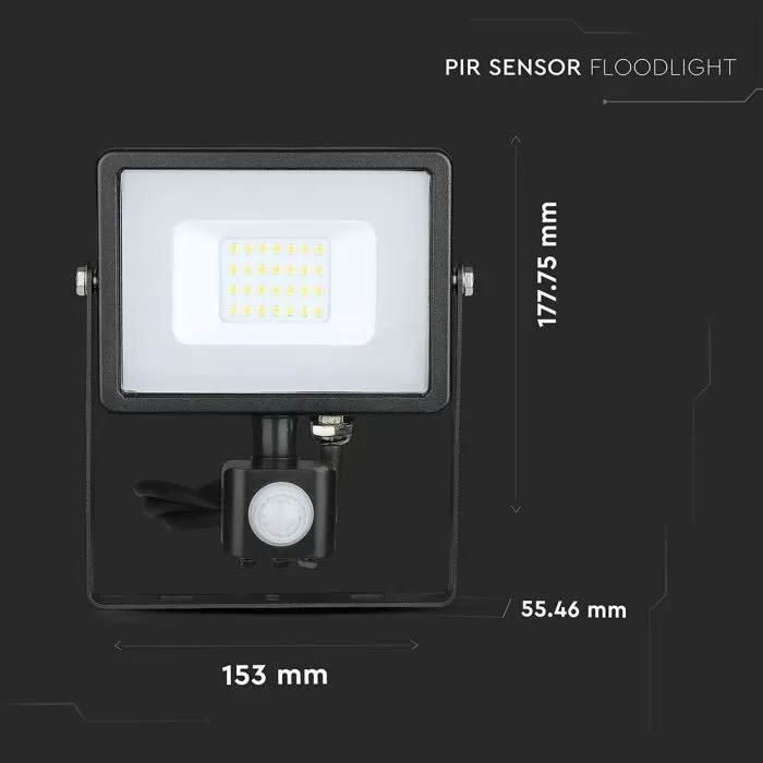 451-d_696 LED прожектор със сензор за движение 20W 3000K VT-20-S V-TAC черен | AVStore