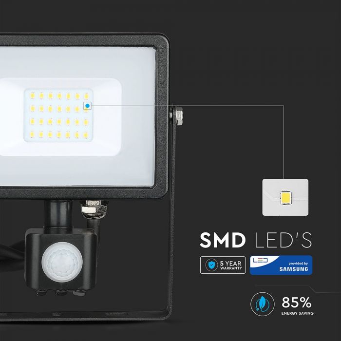 451-i1_694 LED прожектор със сензор за движение 20W 3000K VT-20-S V-TAC черен | AVStore