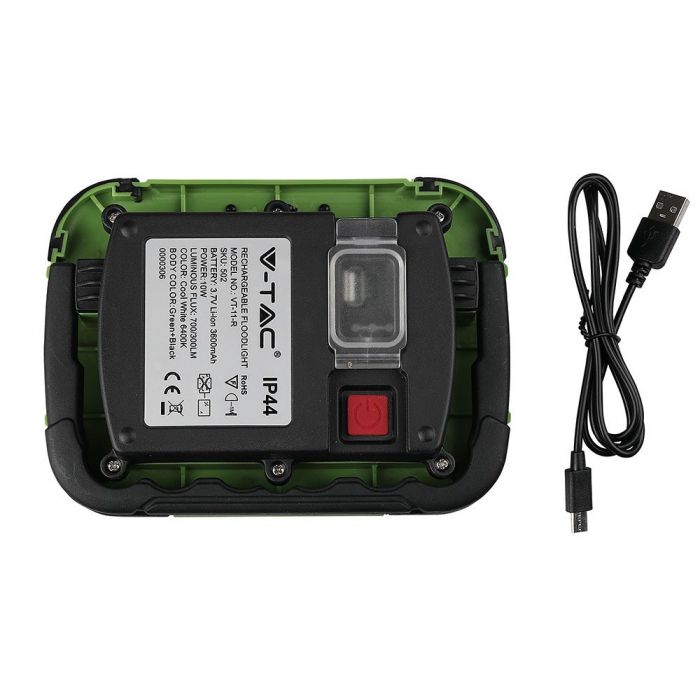 502-p4_167 LED прожектор 10W 6400K вградена батерия VT-11-R V-TAC черен/зелен | AVStore