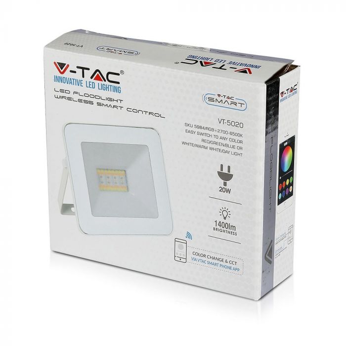 5984-b_757 LED прожектор 20W SMART RGB+3IN1 VT-5020 V-TAC бял | Rotozoom