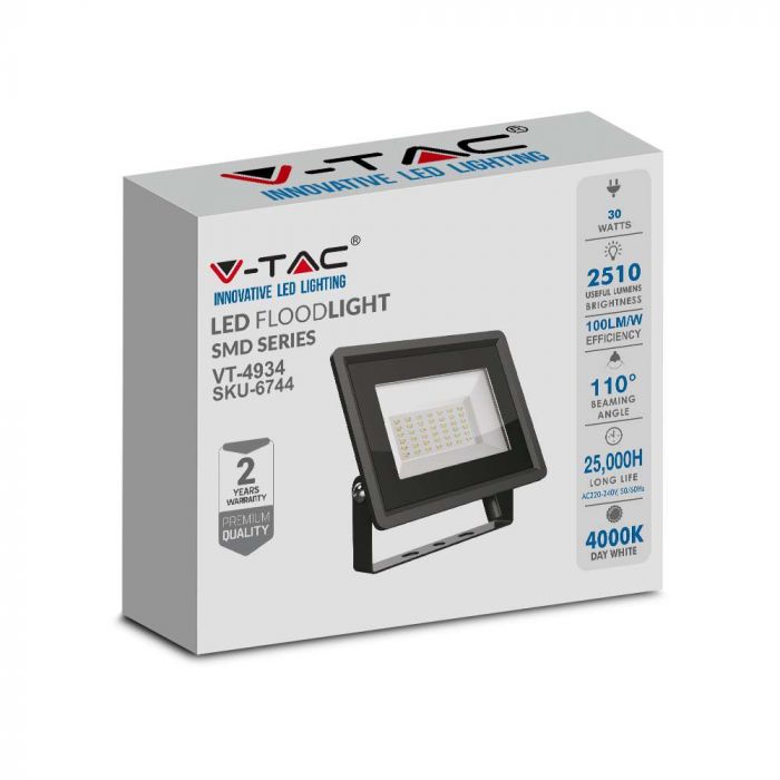 6744-b_1 LED прожектор 30W 6500K SMD чип VT-4934 V-TAC черен | Rotozoom