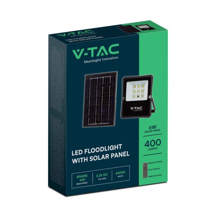6964-b LED соларен прожектор 6W 6400K VT-55050 V-TAC черен | Rotozoom