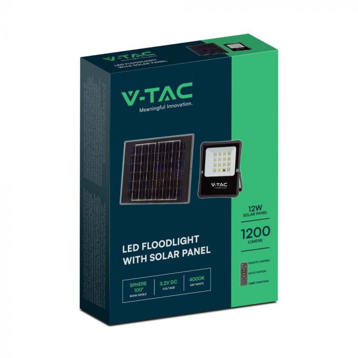 6967-b_1 LED соларен прожектор 12W 4000K VT-55100 V-TAC черен | AVStore