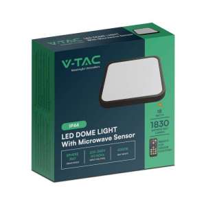 LED плафон квадратен 18W 4000K със сензор за движение VT-8611S V-TAC черен | Rotozoom