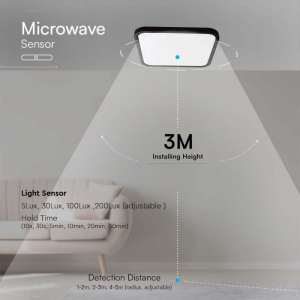 LED плафон квадратен 18W 4000K със сензор за движение VT-8611S V-TAC черен | Rotozoom