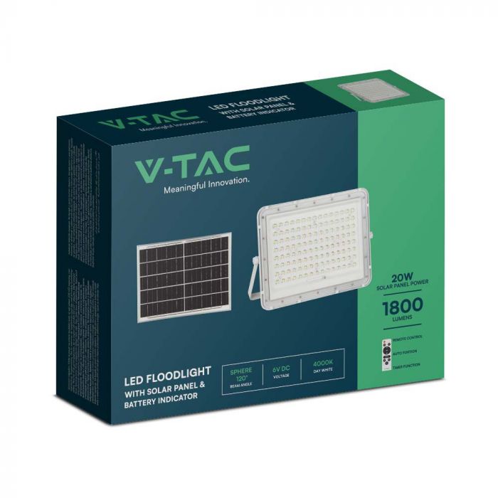 7845-b_1 LED соларен прожектор 20W 4000K VT-180W бял | Rotozoom