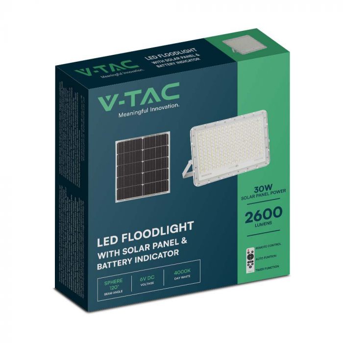 7847-b_1 LED соларен прожектор 30W 4000K VT-240W бял | AVStore