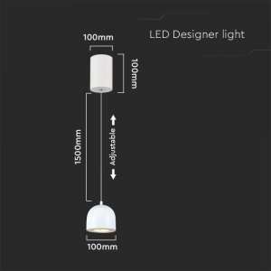 LED пендел с регулируем кабел Ø100mm 8.5W 3000K V-TAC VT-7795 бял | Rotozoom