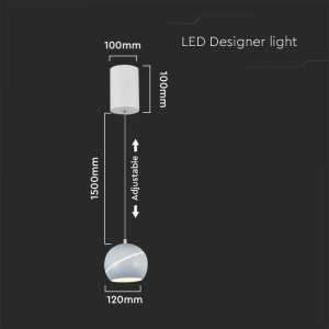 LED пендел с регулируем кабел Ø120mm 8.5W 3000K V-TAC VT-7797 бял | Rotozoom