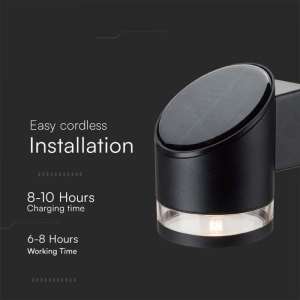 LED соларна стенна лампа 1W 3000K VT-1138 V-TAC черна | AVStore