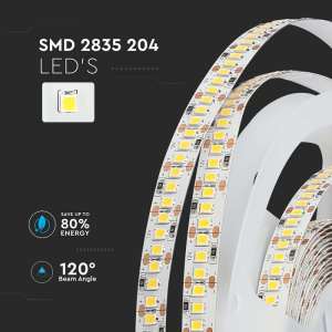 LED лента 17W/M 6400K IP20 12V VT-2835-204 V-TAC ролка 5 метра | Rotozoom