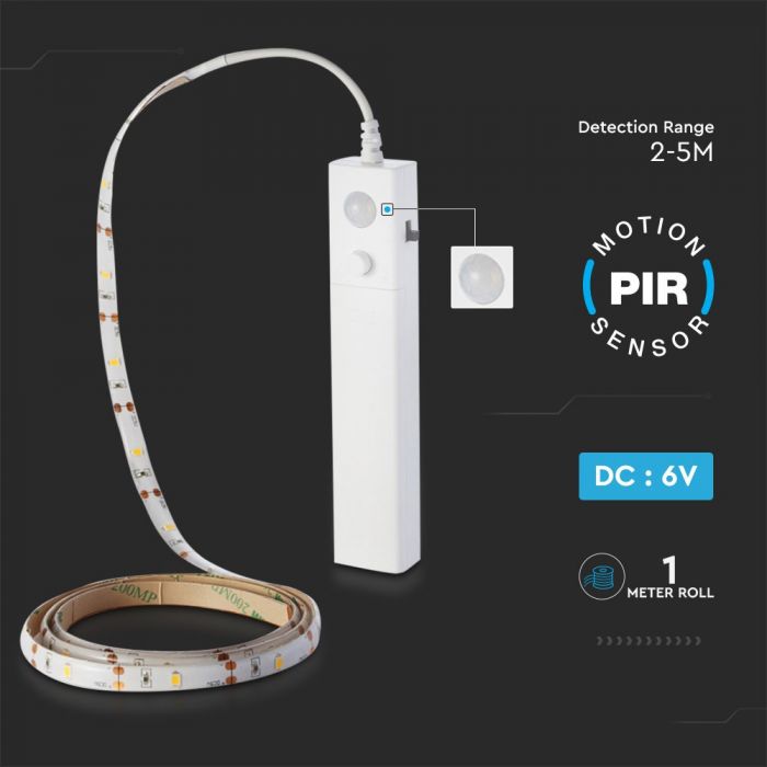 2573-i6_2 LED лента със сензор за движение 2.4W/M 2700K IP65 6V VT-8082 V-TAC 1 метър | Rotozoom