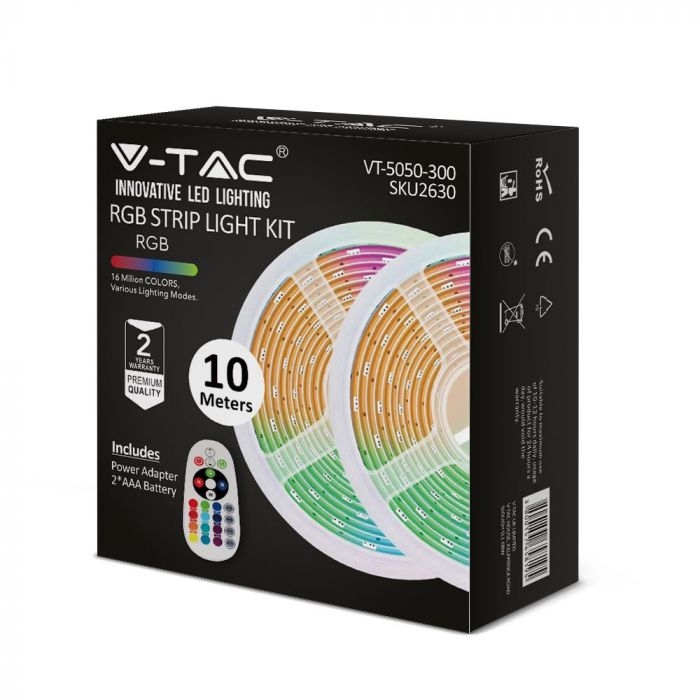 2630-p1_1 LED лента комплект 4.8/M RGB IP20 VT-5050-300 V-TAC 2 ролки по 5 метра | Rotozoom