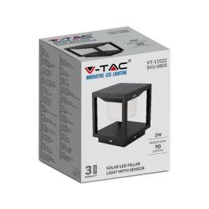 LED соларна лампа фенер със сензор за движение 2W 3000K VT-11022 V-TAC черна | AVStore
