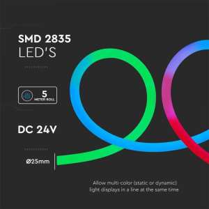 LED лента RGB флекс 10W/M IP20 24V VT-561 V-TAC ролка 10 метра | Rotozoom
