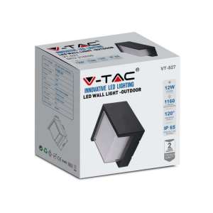 LED стенна лампа 12W 4000K VT-827 V-TAC черна квадратна | Rotozoom