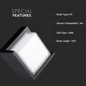 LED стенна лампа 12W 4000K VT-827 V-TAC черна квадратна | Rotozoom