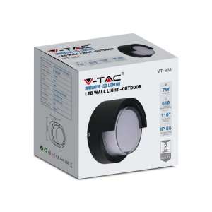LED стенна лампа 7W 3000K VT-831 V-TAC черна кръгла | AVStore