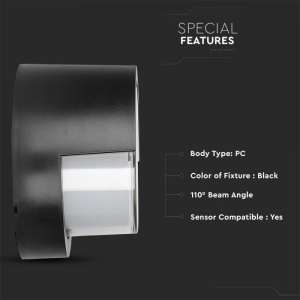 LED стенна лампа 7W 3000K VT-831 V-TAC черна кръгла | AVStore