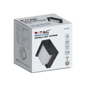 LED стенна лампа 7W 3000K VT-831 V-TAC черна квадратна | AVStore