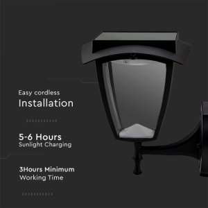 LED соларна стенна лампа 2W 3000+6000K VT-982 V-TAC черна | AVStore