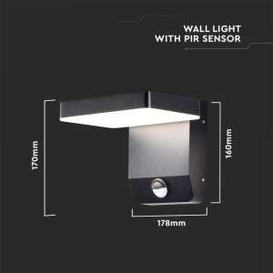 LED стенна лампа със сензор за движение 17W 3000K VT-11020S V-TAC черна | AVStore