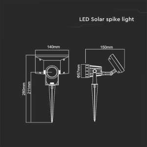 LED соларна лампа 2W 3000К VT-952 V-TAC черна | AVStore