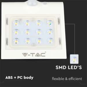 LED соларна стенна лампа със сензор за движение 1.5W 4000K VT-767-2 V-TAC бяла | AVStore