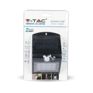 LED соларна стенна лампа със сензор за движение 1.5W 4000K VT-767-2 V-TAC черна | AVStore