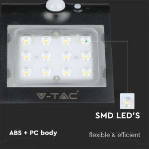 LED соларна стенна лампа със сензор за движение 1.5W 4000K VT-767-2 V-TAC черна | AVStore