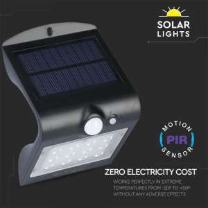 LED соларна стенна лампа със сензор за движение 1.5W 4000K VT-767-2 V-TAC черна | AVStore