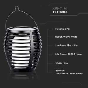 LED соларна лампа факла 0.45W 2200K VT-719 V-TAC черна | AVStore