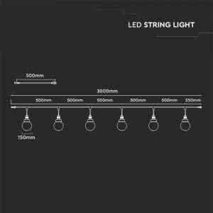 LED редица лампи 6xE27 VT-720S V-TAC черно 3 метра | Rotozoom