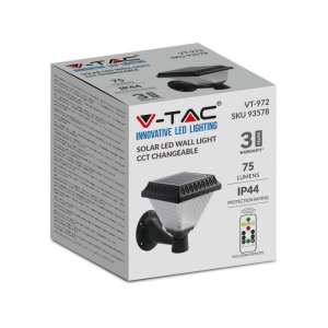 LED соларна стенна лампа 0.8W 3IN1 VT-969 V-TAC черна/дистанционно управление | AVStore