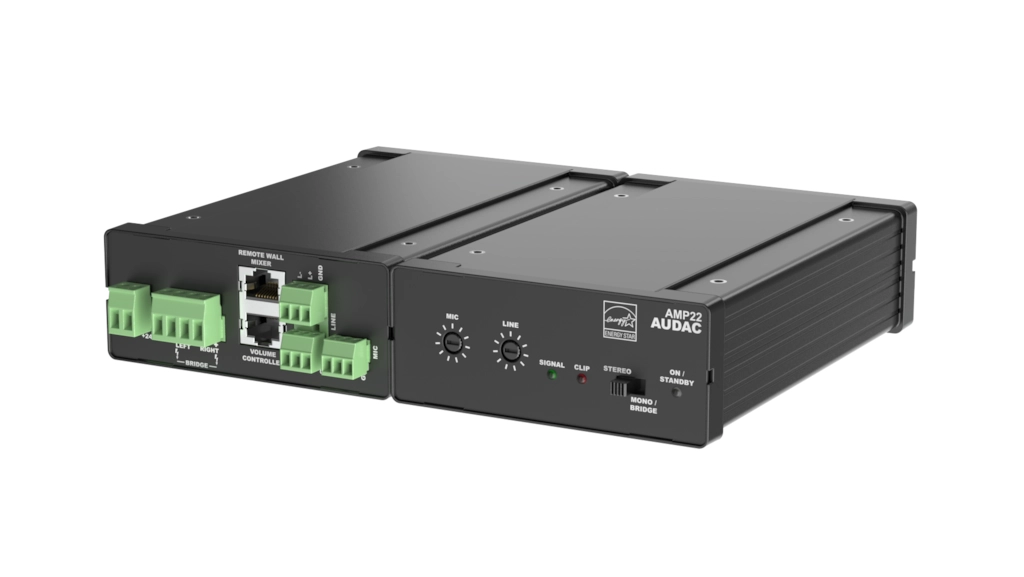 Мини стерео усилвател Audac AMP22 2x15W с WP2xx вход за микрофон | AVStore