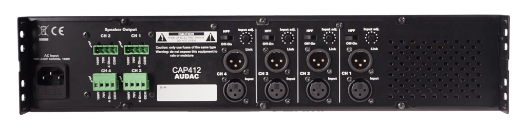 CAP412_back Инсталационен усилвател 4 x 120W 100V CAP412 Adastra | Rotozoom