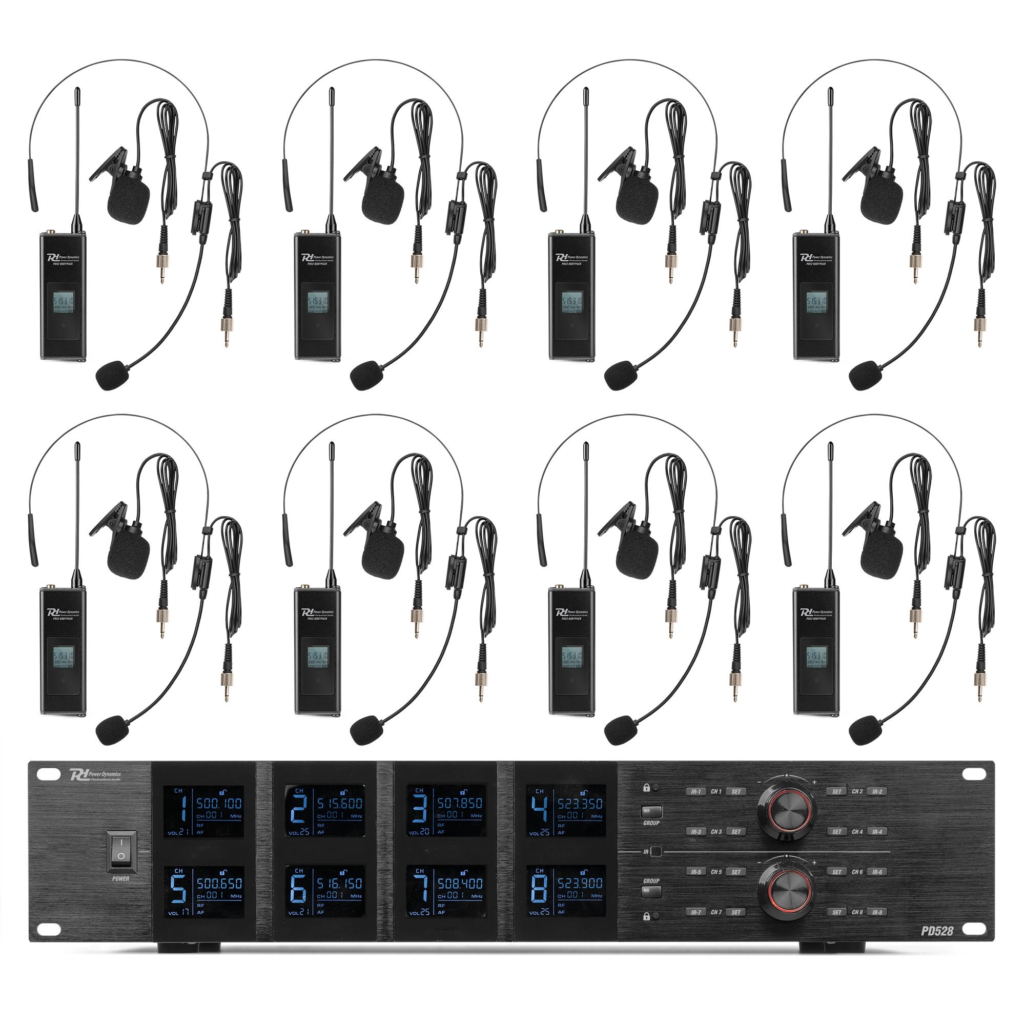 179022_co1_2 Безжичен микрофонен комплект Power Dynamics PD528B UHF с 8 джобни предавателя | Rotozoom