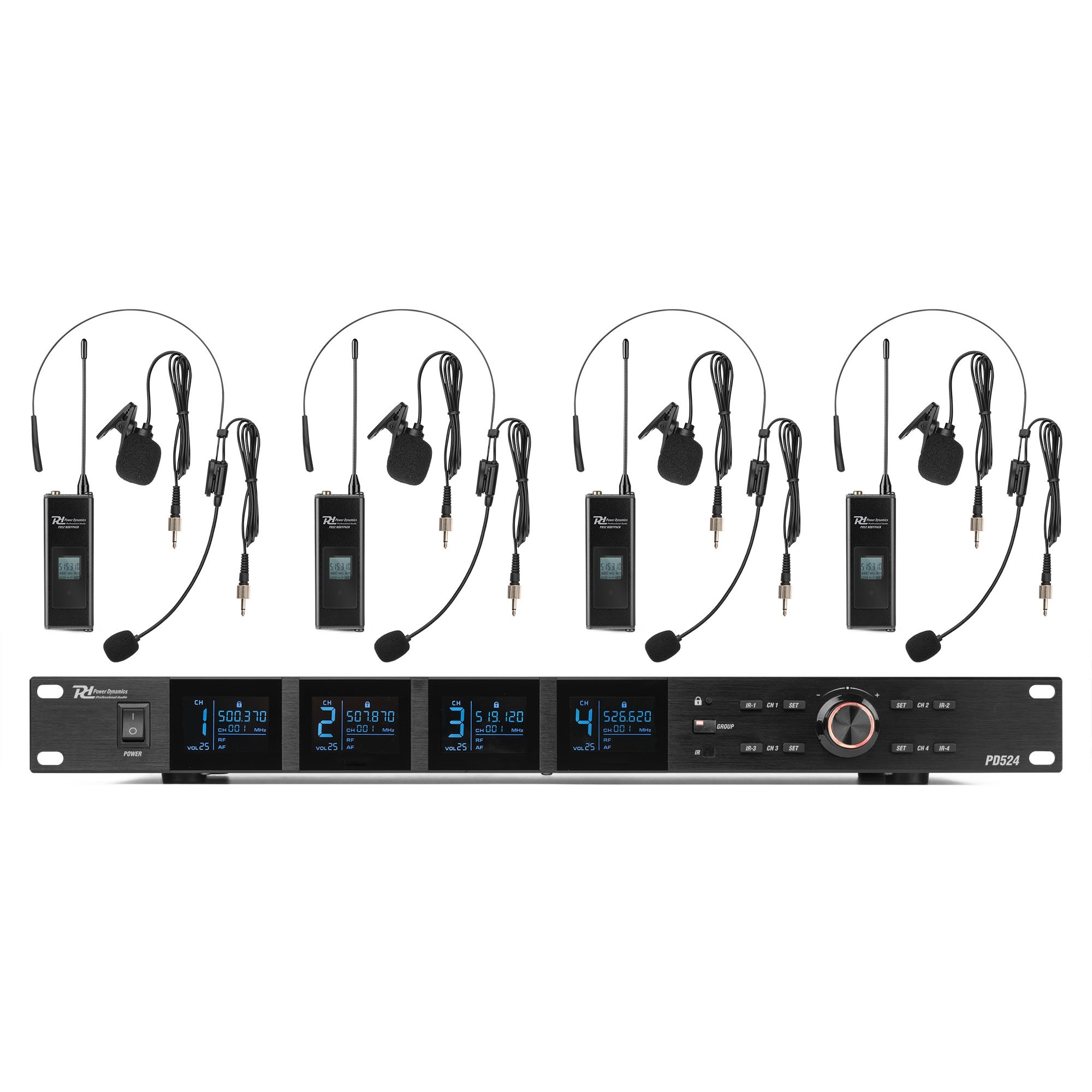 179026_co1_2 Безжичен микрофонен комплект Power Dynamics PD524B UHF с 4 джобни предавателя | Rotozoom