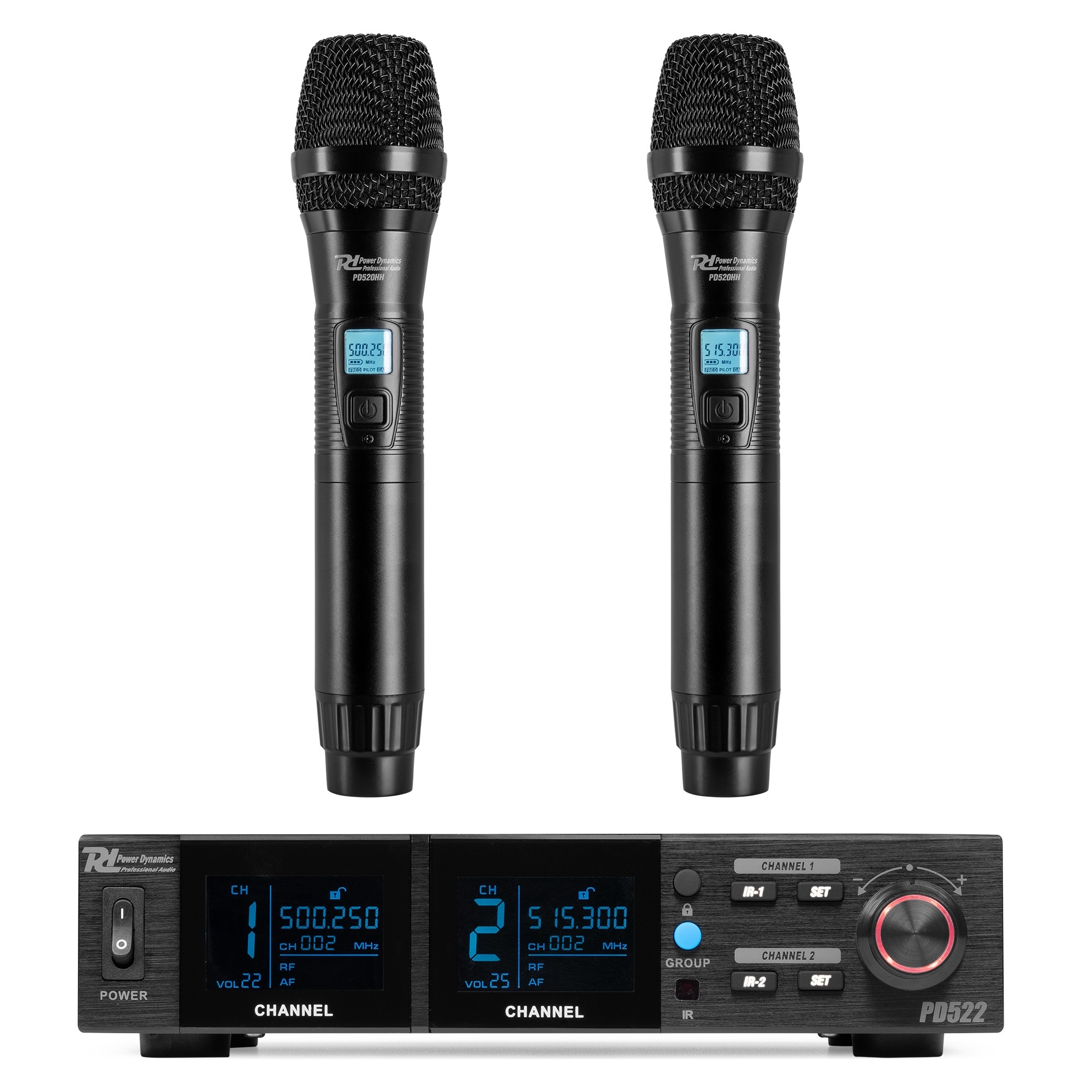 179030_side1_1 Безжичен микрофонен комплект Power Dynamics PD522 UHF с 2 ръчни микрофона | AVStore