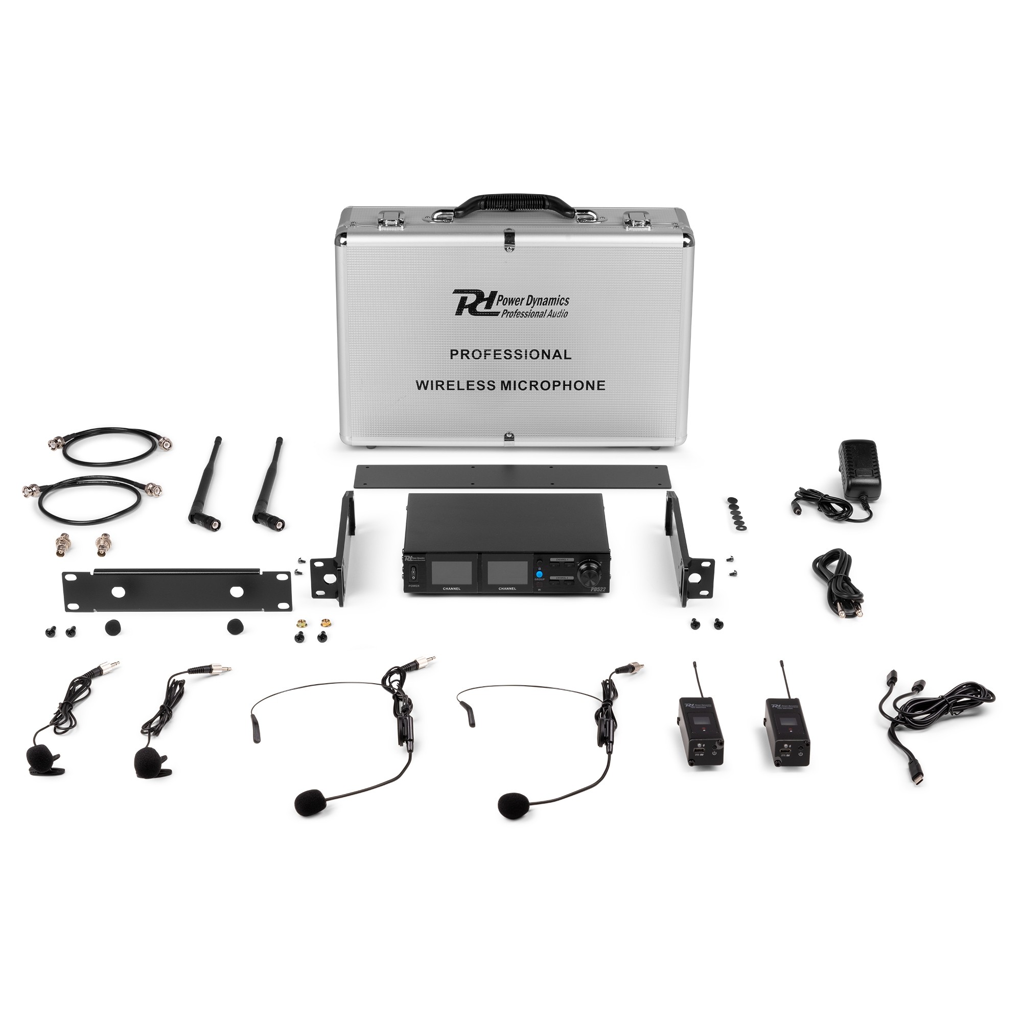 179032_pack1 Безжичен микрофонен комплект Power Dynamics PD522B UHF с 2 микрофона 100 канала | AVStore