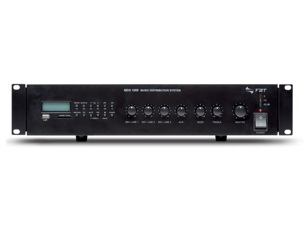 Mixer усилвател с MP3 и FM тунер FBT MDS 1060 60W 100V Mixer усилвател с MP3 и FM тунер FBT MDS 1060 60W 100V