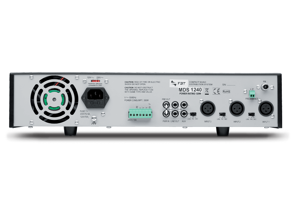Mixer усилвател с MP3 и FM тунер FBT MDS 1240 240W 100V Mixer усилвател с MP3 и FM тунер FBT MDS 1240 240W 100V