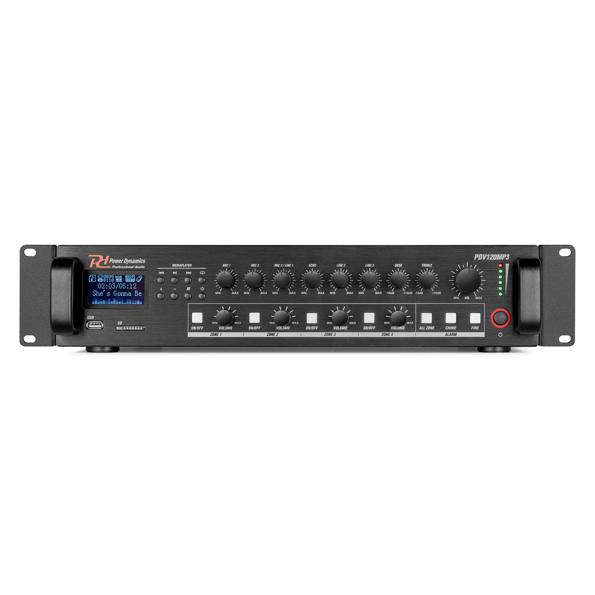 Усилвател Mixer Power Dynamics PDV120MP3 PA 120W/100V 4 Зони Усилвател Mixer Power Dynamics PDV120MP3 PA 120W/100V 4 Зони