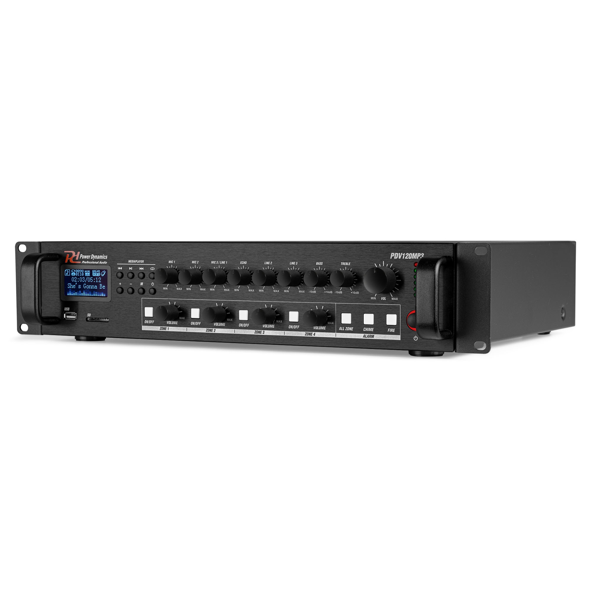 Усилвател Mixer Power Dynamics PDV120MP3 PA 120W/100V 4 Зони Усилвател Mixer Power Dynamics PDV120MP3 PA 120W/100V 4 Зони