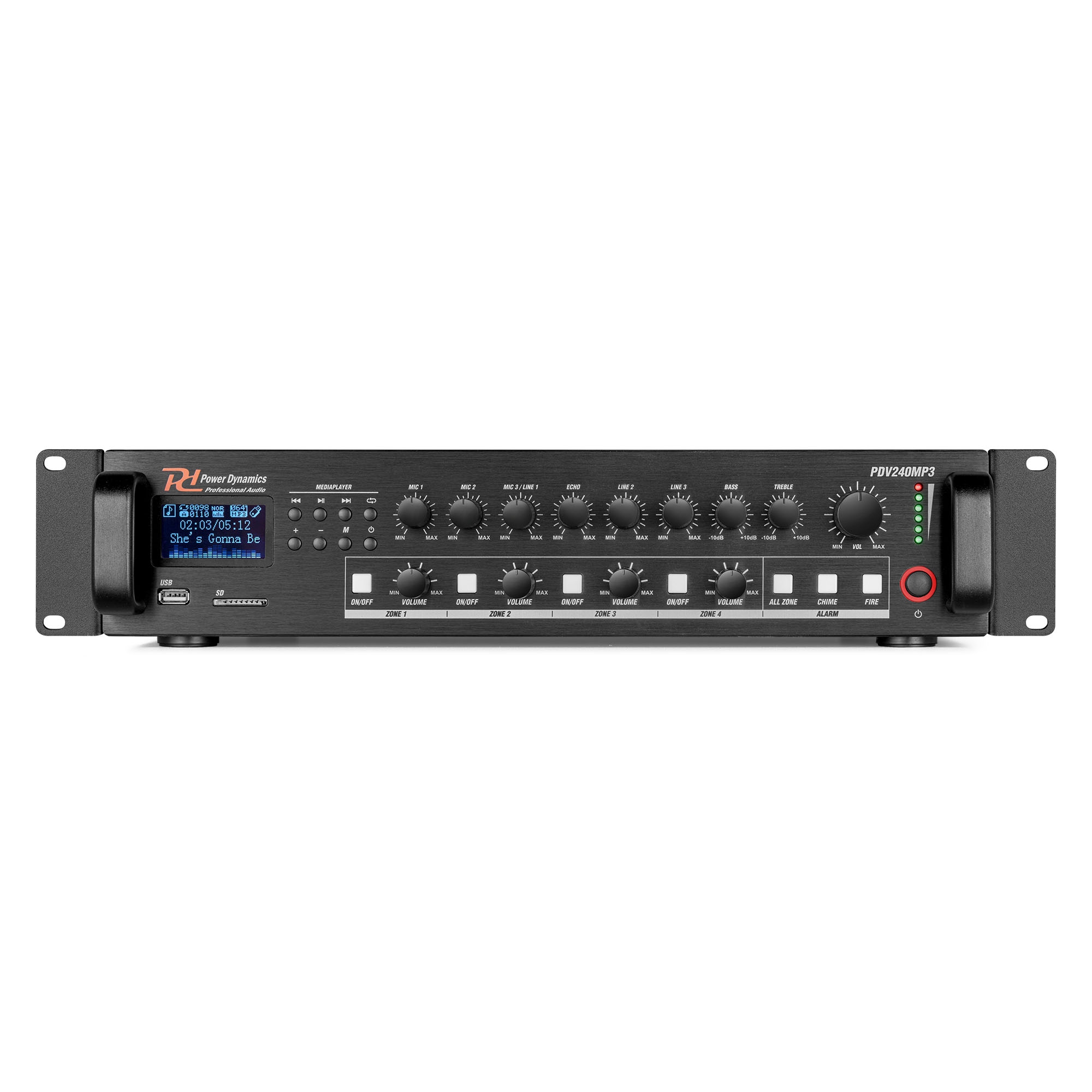 Усилвател Mixer Power Dynamics PDV240MP3 PA 240W/100V 4 Зони Усилвател Mixer Power Dynamics PDV240MP3 PA 240W/100V 4 Зони