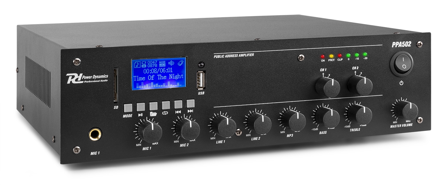 Зонов усилвател Power Dynamics PPA502 100V 50W 2 зони Зонов усилвател Power Dynamics PPA502 100V 50W 2 зони