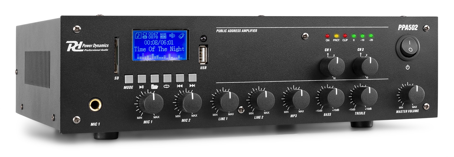 Зонов усилвател Power Dynamics PPA502 100V 50W 2 зони Зонов усилвател Power Dynamics PPA502 100V 50W 2 зони
